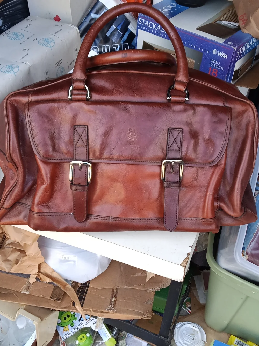 Vintage Wilson Chestnut Brown Leather Weekender Briefcase Duffle Bag